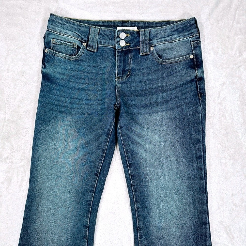 SONG Flare Jeans Women 9 29 Blue Double Button Faded Denim Y2K